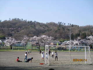 校庭の桜と子どもたち.JPG